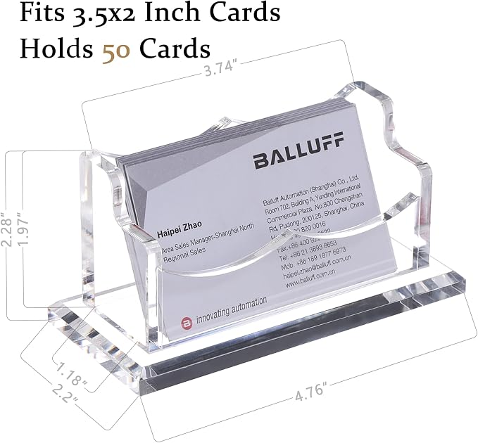 HeZone Business Card Holder for Desk Display, Clear Acrylic Cards Organizer Stand for Men and Women, Business Cards Case Rack 1 Pack, Holds 50 Cards-1 Slot