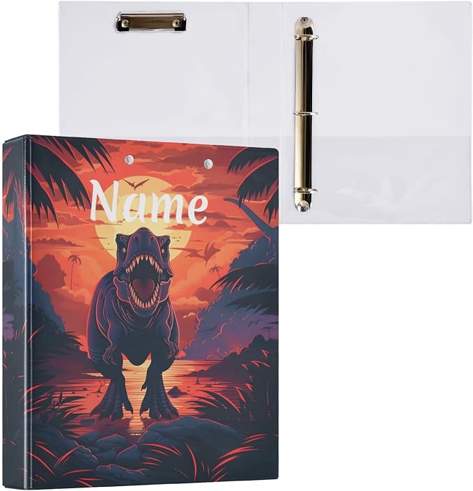 Custom 3 Ring Binder Dinosaur 1.5" Round Ring Binders Personalized Name View Binder with 200 Sheet for Women Men Office Kids School Supplies, 1 Pack