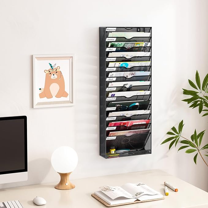 Hanging Wall File Organizer,13-Tier Desk File Mail Holder, Paper Bill Organization For Office Home School, Black
