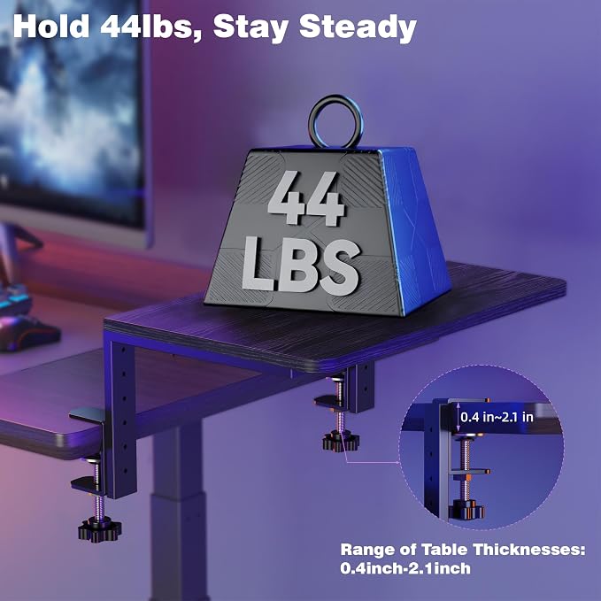 Desk Extender, 15-inch Clamp-On Desk Shelf, Height-Adjustable Desktop Shelf Organizer for Monitors Office and Gaming Accessories, Arm Support Table Extension, 44lbs Heavy Duty, Black