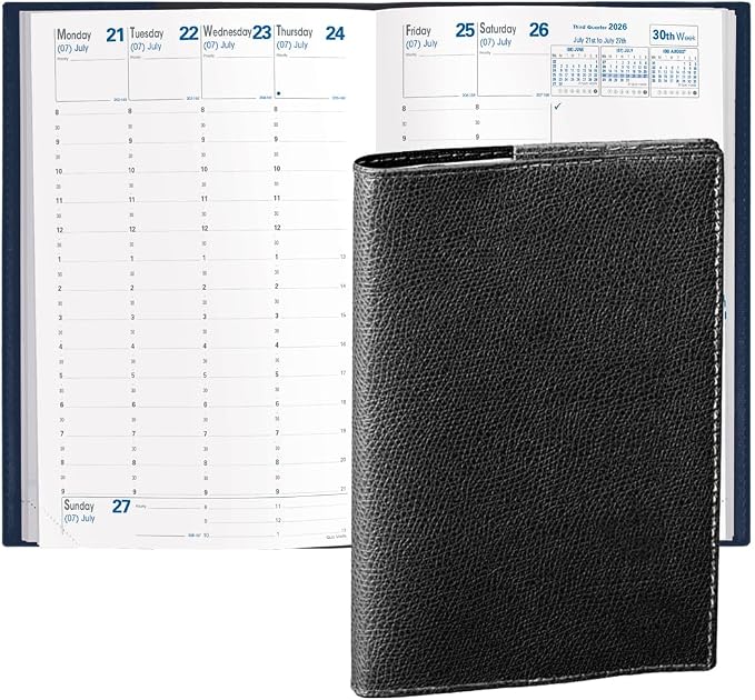 Quo Vadis 2026 Minister - Weekly/Monthly Planner - 12 Months, Jan. to Dec. - 6 1/4 x 9 3/8" - Grained Faux Leather Club Black Cover- Time Management Appointment Organizer