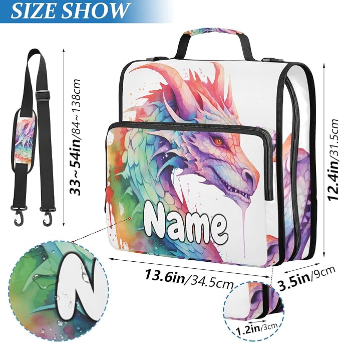 Custom Colorful Dragon 3 Ring Binder Bag 1.5 inch Personalized Name Binder Organizer 500 Sheet Documents Storage for School Office