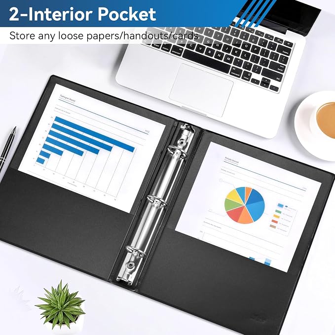 SUIN Mini 3 Ring Binder A5 Size 5.5"x8.5", 1" Round Ring 200 Sheet Capacity, Bulk 6 Pack Black Binders for School Office