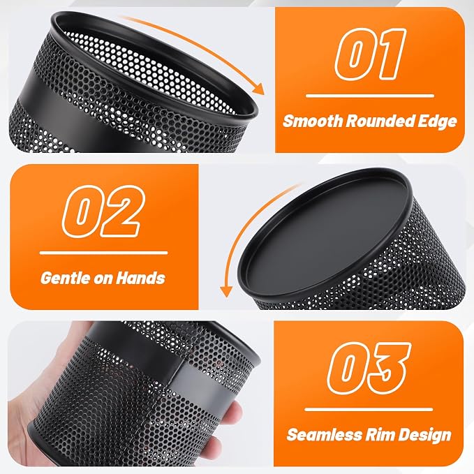 Segarty Pen Cup, 6 Pack Black Pen Holder for Desk, 3.9 x 4.2 inch Large Mesh Round Pencil Container Set Marker Holder Organizer for Office Supply, Desktop Accessories, School Student Teacher