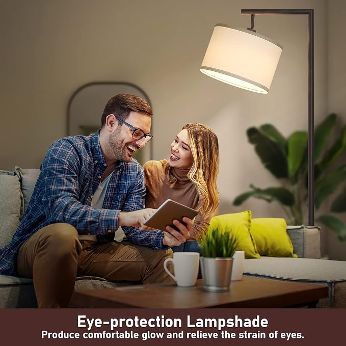 Fully Dimmable Floor Lamp Brown, Arc Floor Lamp for Bedroom with Adjustable Hanging Shade & Foot Switch, Modern Standing Lamp Corner Light Reading Lamp for Living Room, Office, LED Bulb Included