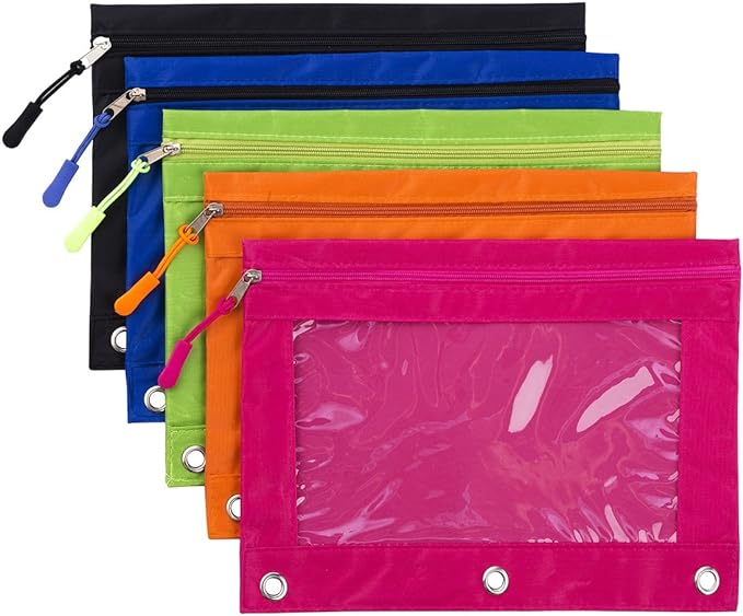 Pencil Pouch for 3 Ring Binder, Large Pencil Case with Clear Window, Metal Zipper Binder Pencil Pouches Fit Standard Binders, Durable Organizer for Office School Supplies 5 Pack