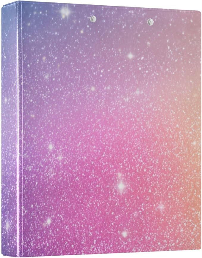 Aslsiy 3 Ring Binder 1.5 Inch Pink Sparkling Particles Round Clipboard Binder Decorative Harcover Binder Organizer for Office Supplies 1 Pack