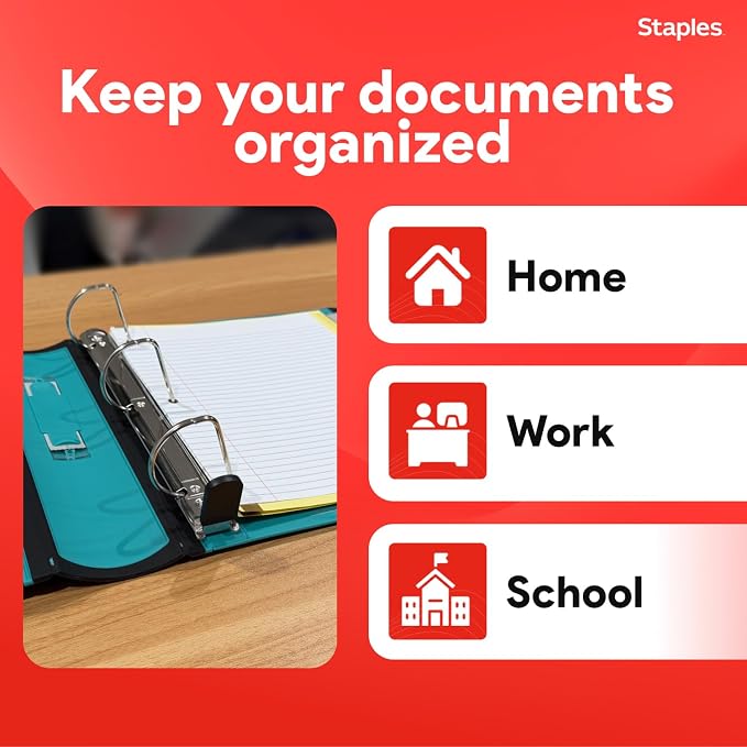 Staples Better Binder, 2-Inch D-Ring View, Teal, Holds 540 Sheets | Reinforced spine for durable everyday use in office and school settings.