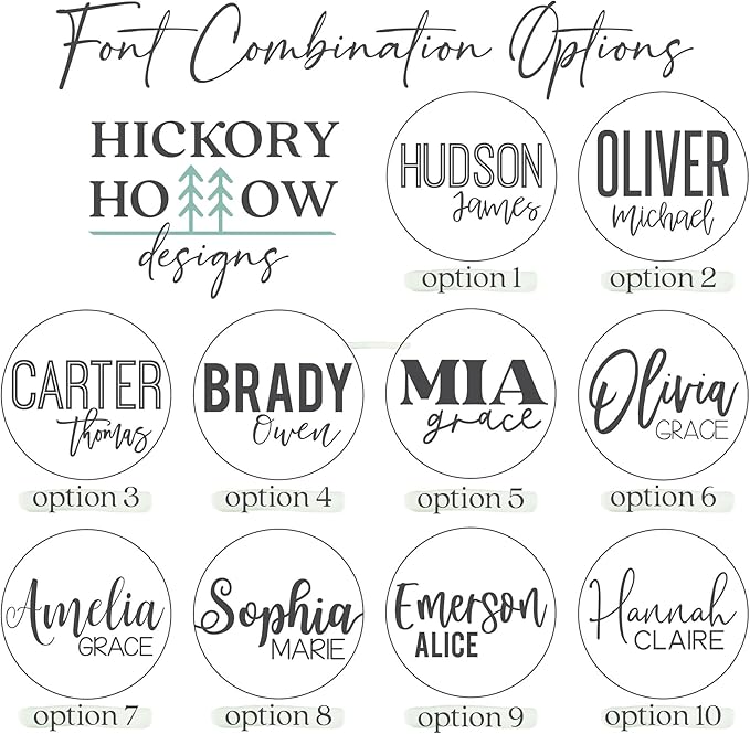 Custom Round Nursery Name Sign, Personalized Wooden Wall Plaque, 12" 18" 24" 30" 3D Wall Art for Children & Kids Rooms, Baby Shower, Hickory Hollow Designs (Olivia Grace)