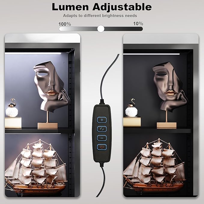 Kelueo 63" H Display Cabinet with Glass Doors,Tall Display Cabinet with LED Lights,Display Case for Collectibles,Glass Display Cabinets with 3 Adjustable Shelves for Living Room,Bedroom,Office