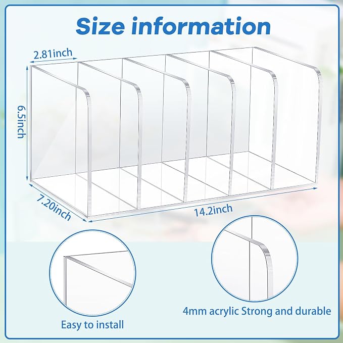 Suzile Clear Acrylic Magazine File Holder with Vertical Compartments Desk Organizer Book Rack for Desk Sorter Paper Folder Office Accessories(Classic,14.2 x 7.2 x 6.5 Inch)