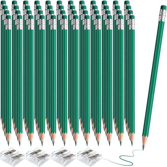 48 PCS Green Pencils Bulk with Eraser, Pre-Sharpened HB Pencils for Writing & Drawing, School Supplies for Kids Homework, Tests, Art Crafts & Teacher Grading (Green)