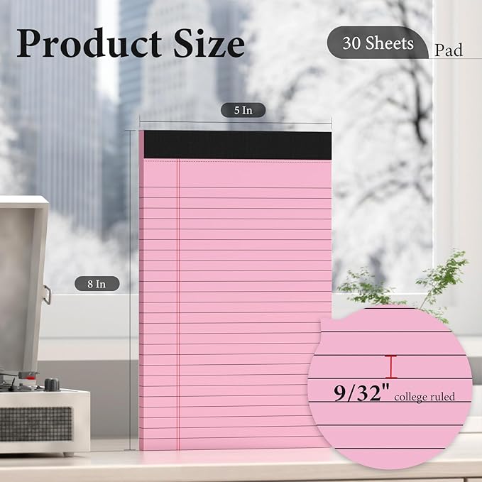12 Pack Colored Note Pads 5" x 8" Legal Pads College Ruled Lined Paper with Micro-Perforated Writing Notebook 30 Sheets per Pad (360 Total Pages) Small Notepad for School, Office & Home Supplies