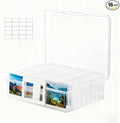 Haundry Photo Storage Box with 16 Inner 4" x 6" Photo Case, Portable Storage Organizer with Handle Craft Keeper for Picture, Stickers, Stamps, Screws, Hair Clips, Clear