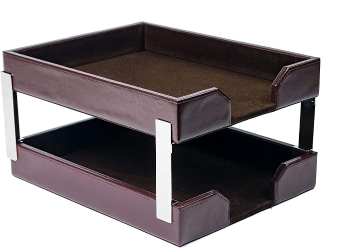 Dacasso Dark Brown Bonded Leather Double Letter Trays