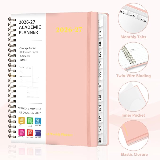 Planner 2026-2027, Weekly and Monthly Academic Year Calendar Planner, July 2026 - June 2027, Daily Agenda Book for Office School Supplies, A5(6.3'' x 8.5'')