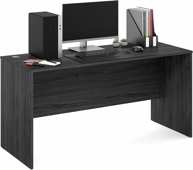 Furinno Roger Computer Desk, 60 Inch Rectangular Executive Desk with Modesty Panel, Home Office Desk with Thick Tabletop, Desk Cord Grommet, Scratchproof, for Home Study, Office, Coastal Grey