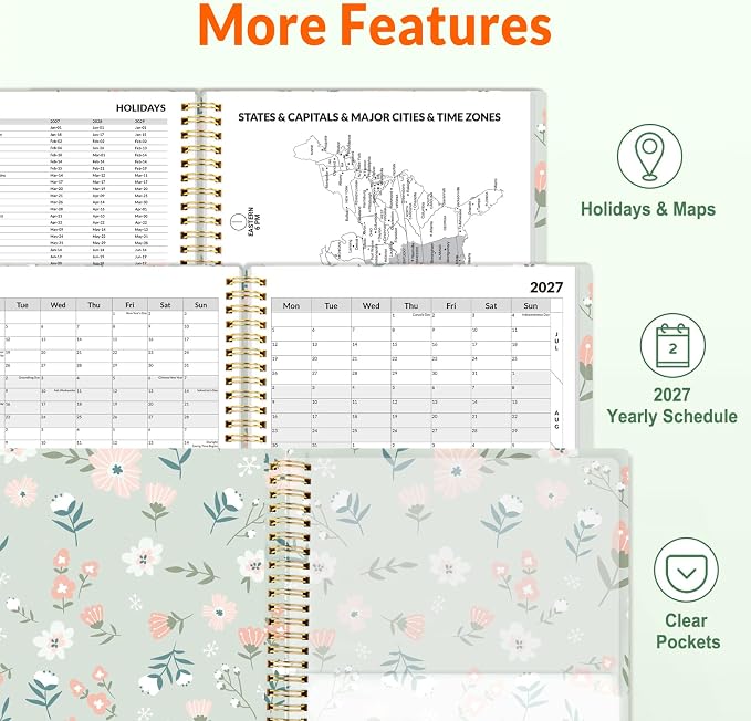 SUNEE 2027 Appointment Book, Quarter-Hourly, Weekly Monthly Planner, 8.5"x11",Green Wildflower