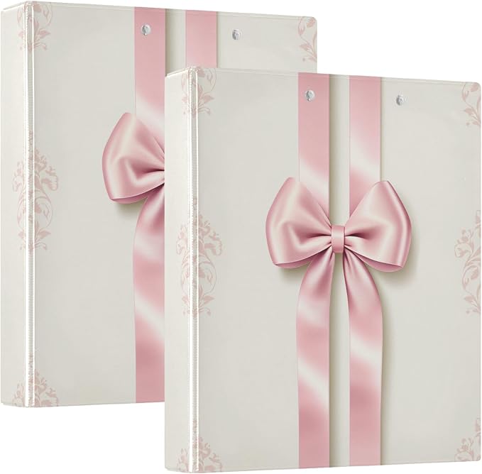 Bow Ribbon Pastel Color Round Ring Binders 1.5 Inch Bowknot Black Doodle Pattern 3 Ring Clipboard Binder for Office School Work Supplies File Folder Document 200 Sheet Capacity Easy Open