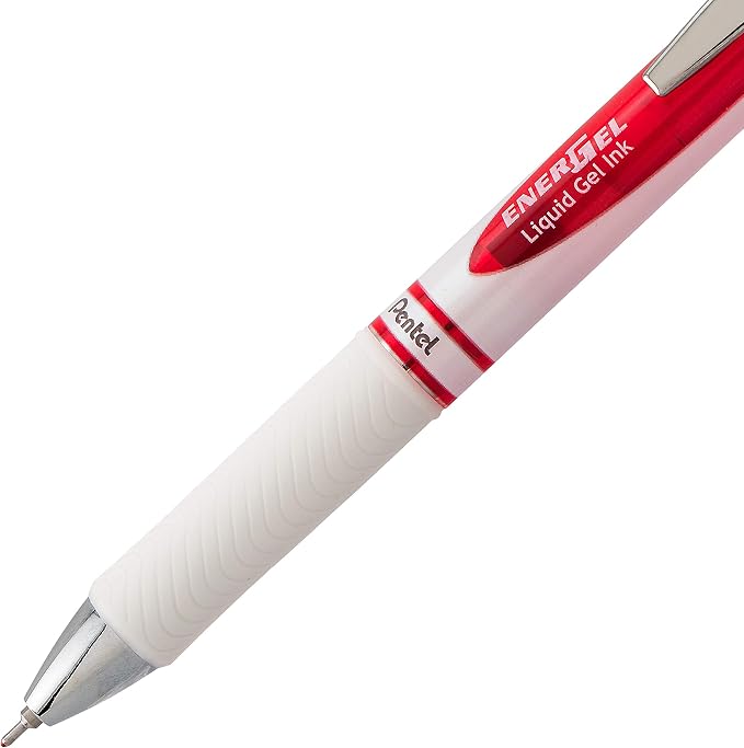 Pentel Gel Ink Pen, Pearl Retractable Gel Pen, (0.7mm) Medium Point, Needle Tip, Red Ink, 12 pack (BLN77PW-B)
