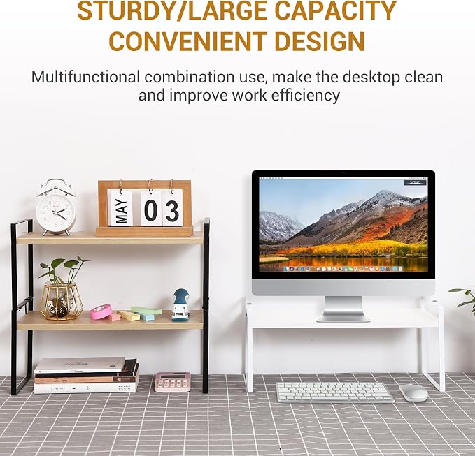 YGYQZ Desk Shelf Organizer, 1-Tier Desktop Bookshelf, White | Cute Minimalist Style, Modular Desktop Storage, Space-Saving Organization, Ideal for Office & Dorm