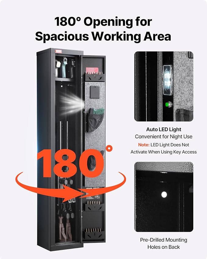 VEVOR Gun Safe, Heavy Duty Cold-Rolled Steel Rifle Cabinet with Digital Keypad & Key, Large Long Gun Cabinet with Magazine and LED Lighting, Adjustable for Rifles, Pistols, Shotgun(Assembly Required)
