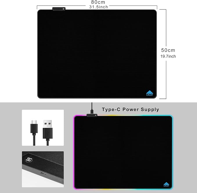 Cacoy 31.5x20 Inch RGB Gaming Mouse Pad, Non-Slip Large LED Desk Mat, Black | Extended Computer Mouse Mat with 9 Lighting Modes, Premium Textured Surface Stitched Edges RGB Keyboard Pad Gamer Accessories