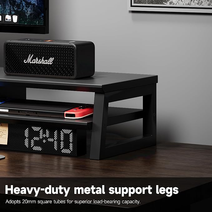Dual Monitor Stand Riser for Desk, 41.7 Inch Large 2 Tier Computer Monitor Stand for 2 Monitors, Desktop Storage Organizer Shelf with Keyboard Space for Laptop PC Printer, Black