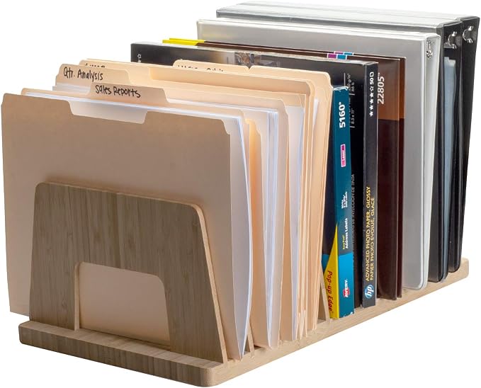 MobileVision Bamboo Desktop File Folder Organizer and Paper Tray, 10 Slots