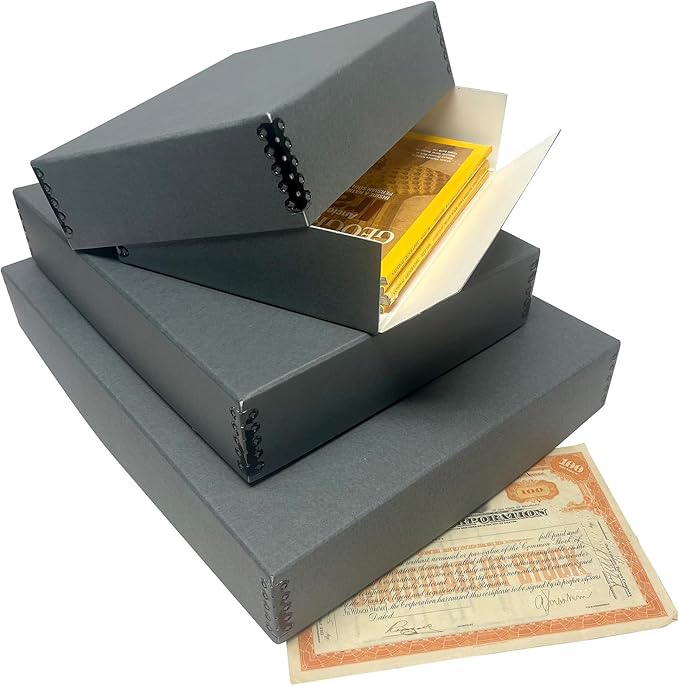 Lineco Museum Archival Storage Box, 14.75x18.75x3 in. Drop Front Design. Acid-Free with Metal Edge. Organize Photos, Pictures, Prints, Documents, Crafts, DIY. Gray, 1 Pack