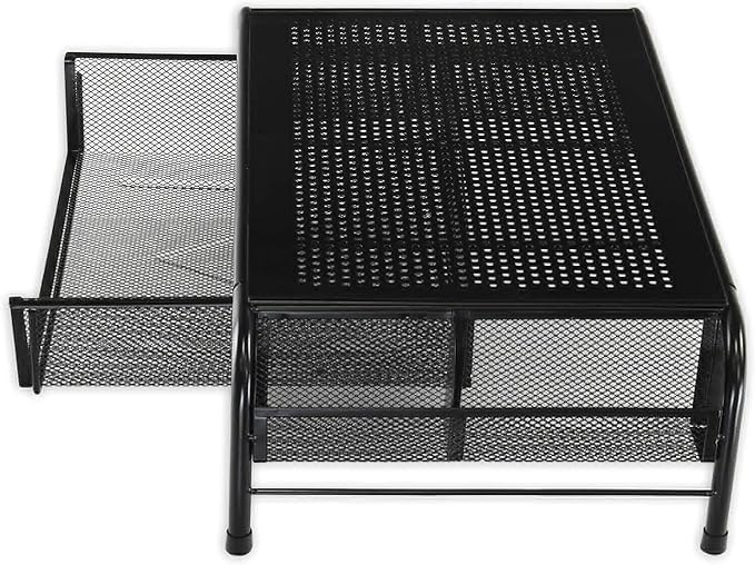 Simple Houseware Metal Desk Monitor Stand Riser w/ Organizer Drawer, Black | Side Storage for Office Supplies