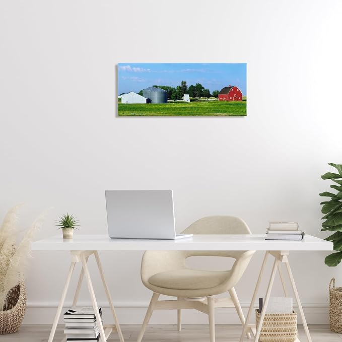 Barn with Silo Farmhouse Landscape, 10 x 24 Inch Canvas Wall Art | Stupell Industries · By Gail Peck · Ready to hang · Great for living room or family room · Made in USA
