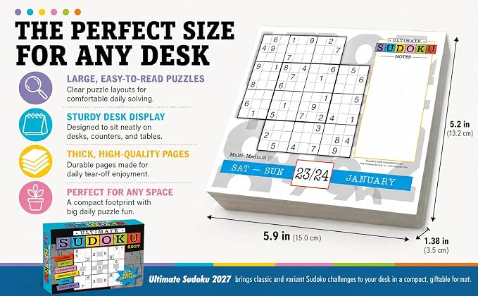 Ultimate Sudoku 2027 Daily Desk Calendar: Boxed Page-a-Day Puzzle Calendar with Day-to-Day Classic, Irregular, Multi, Odd/Even, Diagonal & Sum Variants