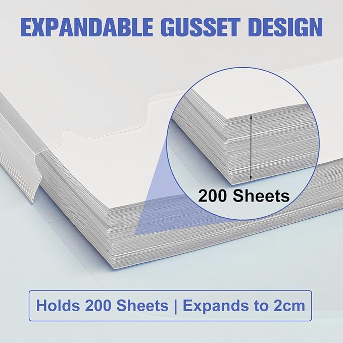 20 Pack Clear Expandable Binder Pockets, 11 Holes Plastic File Divider Folders, Compatible with 2/3/4 Ring Binders for Home Office