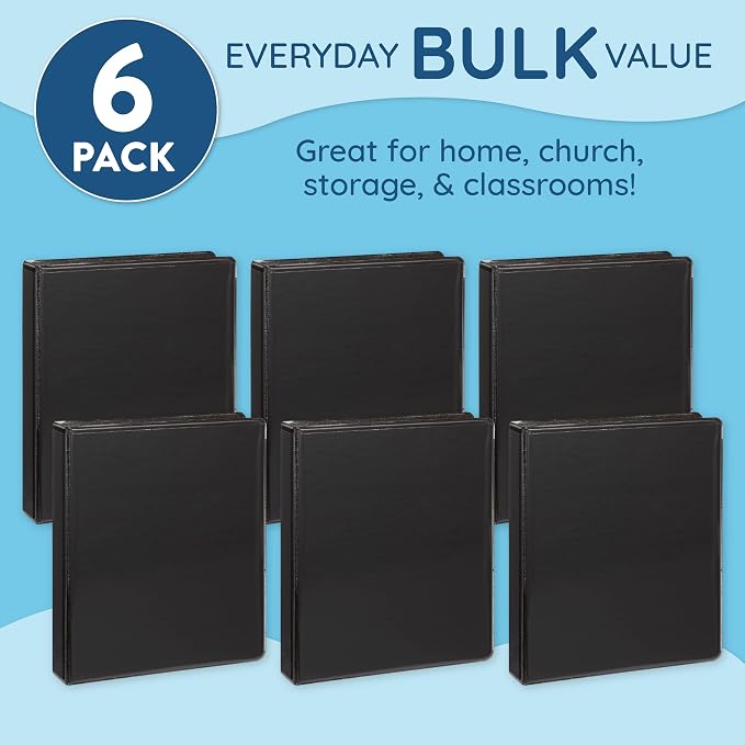 Blue Summit Supplies Small 3 Ring Binder for 5.5" x 8.5" Paper, Black 6 Pk | fits 5.5 x 8.5 in half letter paper, 1 in round rings, mini binder, clear pockets, for playbills, planners, recipes
