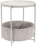 Amazon Basics Round Storage End Table, Nightstand with Cloth Basket, Bedside Table, White/Heather Gray, 17.7" L x 17.7" W x 18.9" H