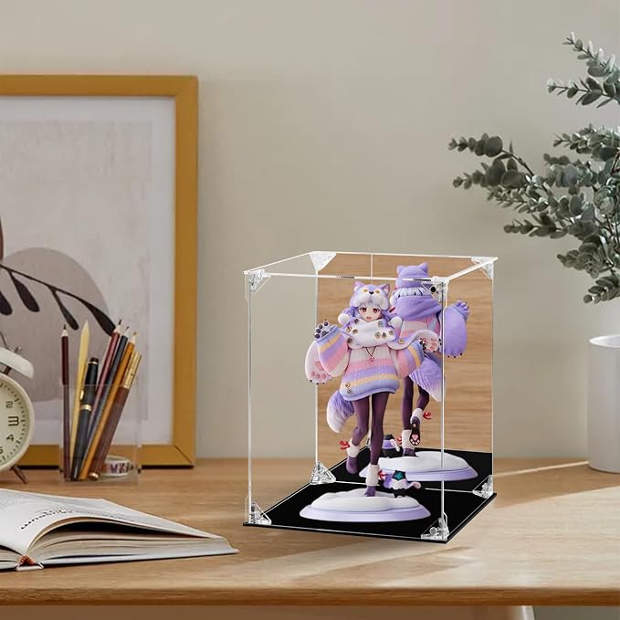 Acrylic Display Case Clear Action Figure Display Case with Mirrored Back, Dustproof Protection Display Box Alternative Glass Case for Collectibles Figures Models Doll Toys (8x8x10 inch, 20x20x25 cm)