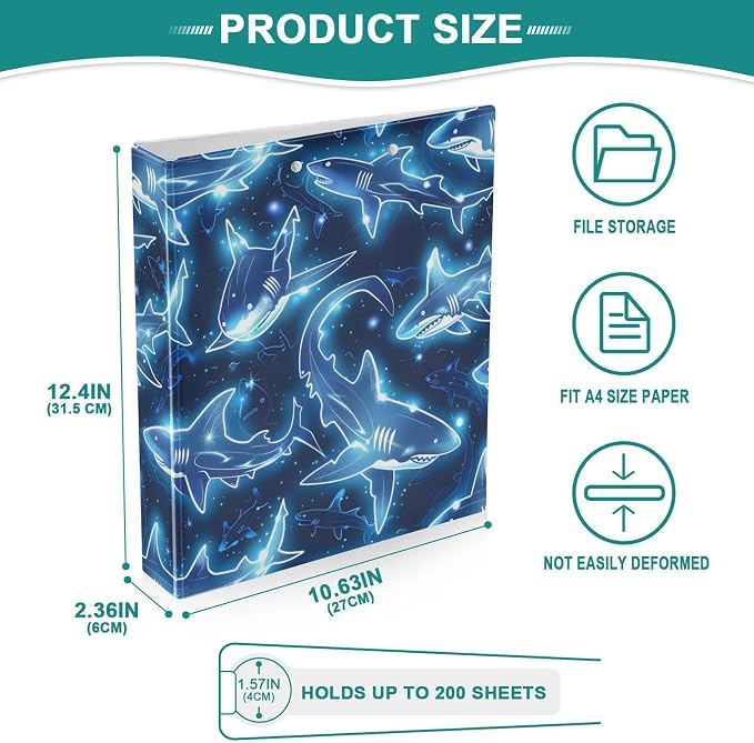 3 Ring Binder, Sharks Neon Big Graffiti File Folder Holds 200 Sheets File Storage for Women Men School Office Supplie