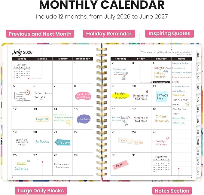 Planner 2026-2027, Academic Year Monthly & Weekly Planner Caledndar, July 2026 - June 2027, Hardcover Large Planning Agenda Book with Tabs for School Office Supplies, 8.5" x 11" - Furry Fiesta