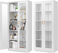 Polup 71" White Metal Glass Display Cabinet with Security Lock | 5-Tier Curio Case & Tempered Doors, 4 Adjustable Shelves, Heavy-Duty China Storage for Living Room, School & Commercial