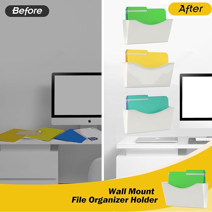 Kuntine.B 3 Pack White Single Pocket File Holder Hanging Wall Organizer, Wall Mount Mails Magazines Organizer for Office and Home