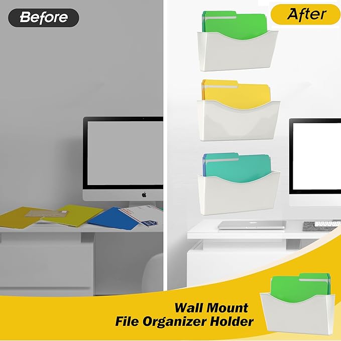 Kuntine.B 6 Pack White Single Pocket File Holder Hanging Wall Organizer, Wall Mount Mails Magazines Organizer for Office and Home