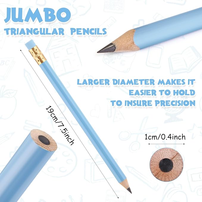Fainne 48 Pcs Large Pencils 3 Sharpeners,Turquoise Blue Series,Round