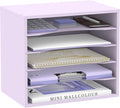 5 Tier Wood Desk Organizer, Paper Organizer for Desk, Purple | Wooden Desktop Organizer for Sorting Papers, Letters and Mails, Literature Organizer for Home Office, Classroom Organization
