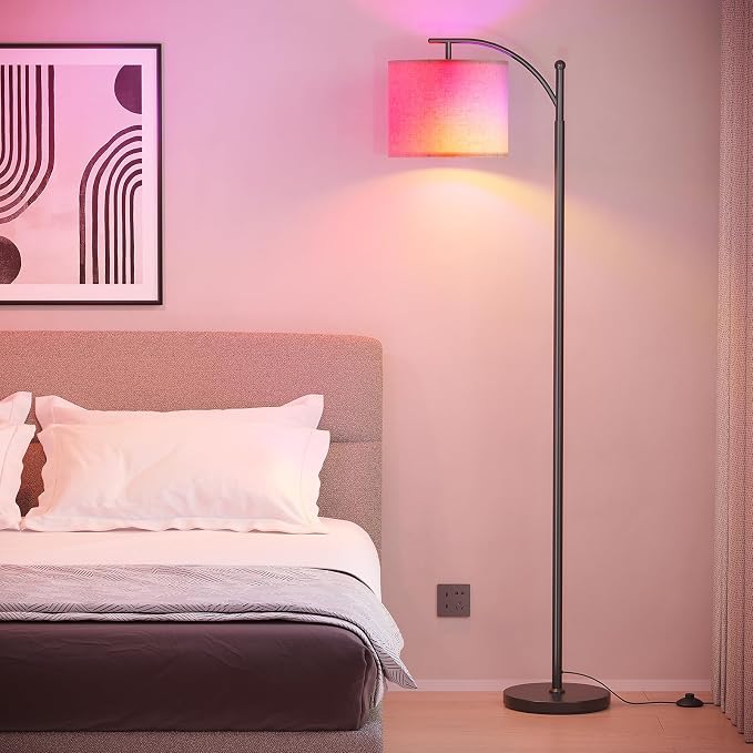 SUNMORY Arc Floor Lamp, Smart APP Remote Control Standing RGB Lamp | Tall Lamp with RGB Bulb & Hanging Lampshade, Dimmable Floor Lamp, Modern Floor Lamps for Living Room, Bedroom, Office