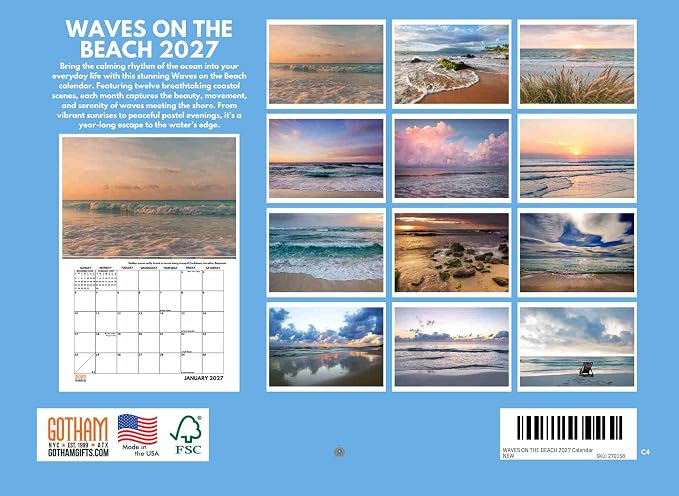 Ocean Waves Calendar 2027 Beach Monthly Wall Calender 12 Month