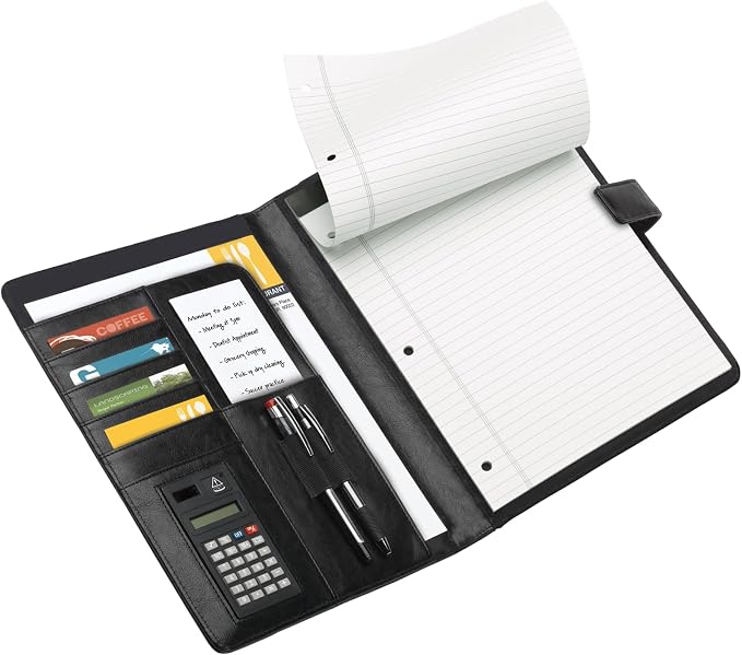 Office Depot® Brand Padfolio with Magnetic Closure and Calculator, 11 1/10"H x 10 1/2"W x 1 3/10"D, Black