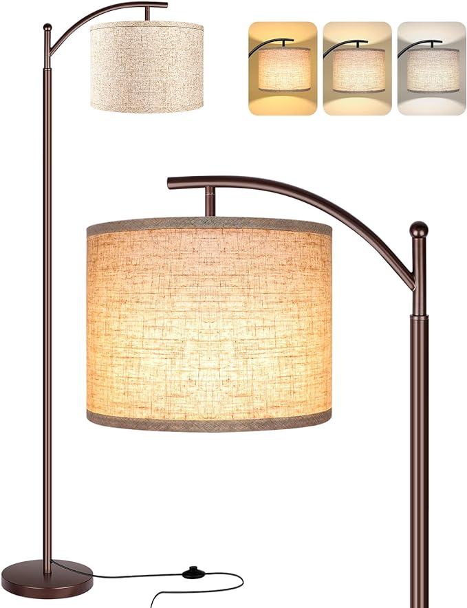 Floor Lamp for Living Room, LED Standing Lamp Tall Industrial Floor Lamp Reading for Bedroom, Office (9W LED Bulb, Beige Lampshade Included) -Oil-Rubbed Bronze