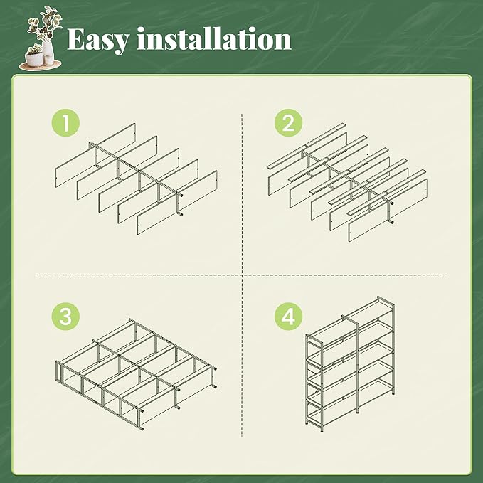 Huuger 5 Tier Bookshelf, Display Bookshelf with 10 Open Shelves and Raised Baffle, 47.2 Inch Straight Wide Bookcase with Metal Frame and Wooden Board, Adjustable Feet, Black