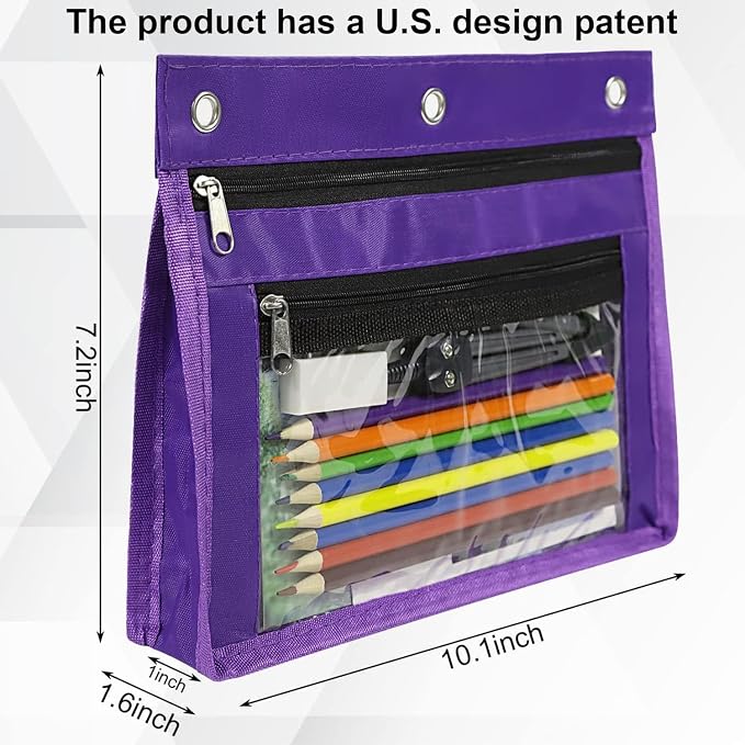 YoeeJob 18 Pack 1 Inch Expandable Zipper Pencil Pouches with Clear Window for 3 Ring Binder, Suitable for School & Office（Purple）
